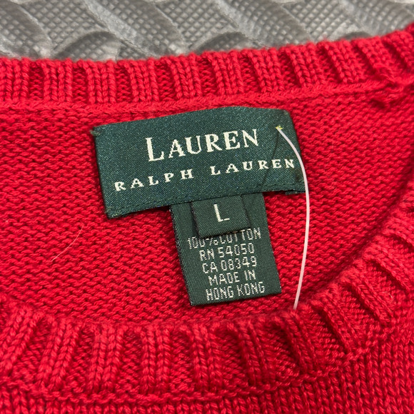 Lauren Ralph Lauren Sweater Women's L Red Knit Crewneck Full Sleeve 100% Cotton - Picture 6 of 8
